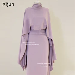 Xijun Crepe Modest Evening Dresses High Collar Pleats Formal Prom Dresses Long Cape Sleeves Muslim A-Line Prom Gowns Customized