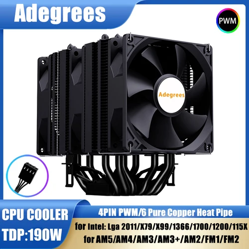 Enfriador de aire de CPU, radiador de procesador de PC de 4 pines PWM 6, tubo de calor para LGA1700 1200 1150 1151 1155 1156 2011 X99 AMD AM4 AM5