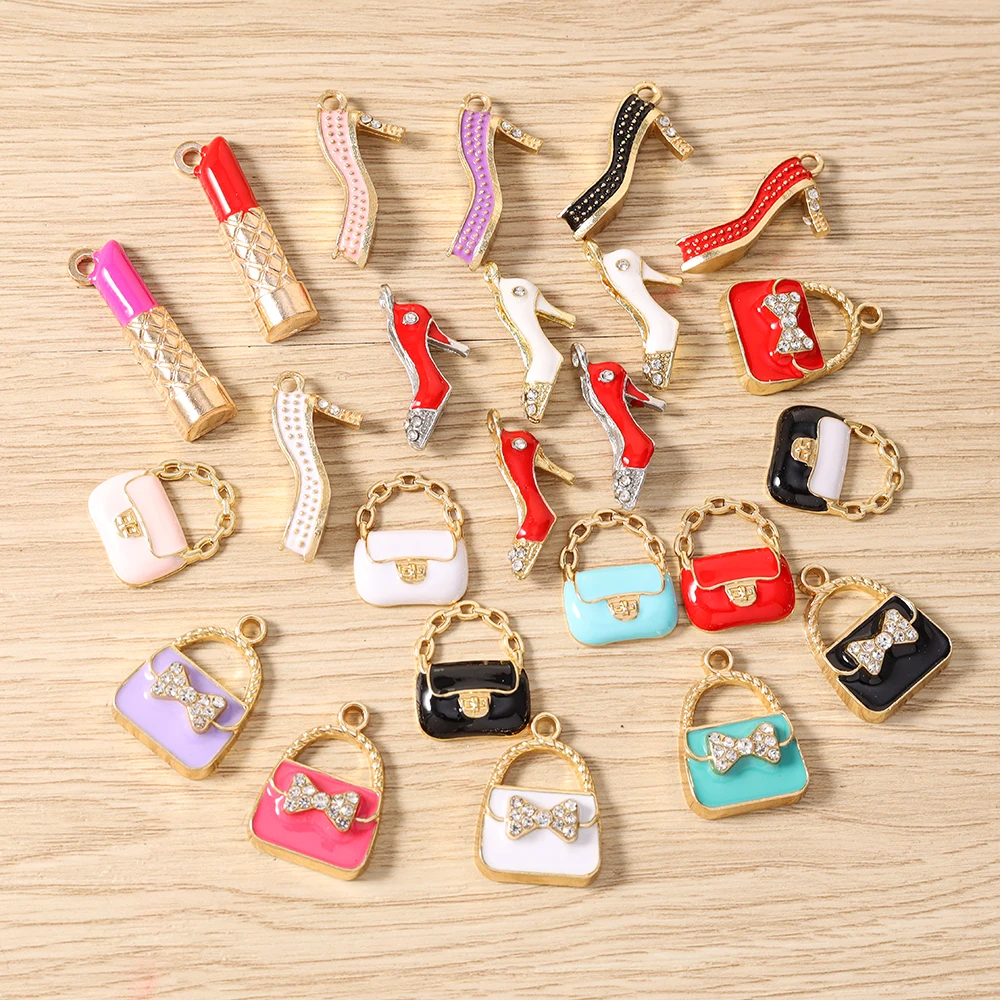 Tusember 10 Stück Niedliche Kristall-Lippen Handtaschen-Schuh-High-Heel-Anhänger für Halsketten Ohrringe Armbänder Bastelbedarf – Detail 1