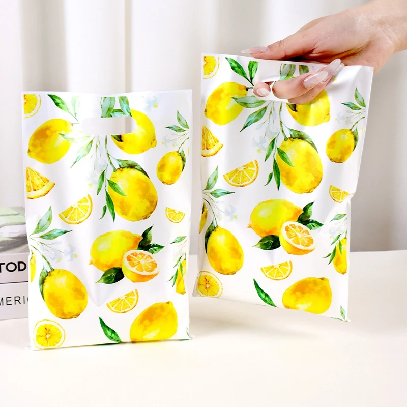 Sacs cadeaux pour bonbons au citron jaune aquarelle, 10/20/50 pièces, sacs d'emballage de biscuits, sacs pour cadeaux de fête d'été, essentiels de pique-nique sur la plage