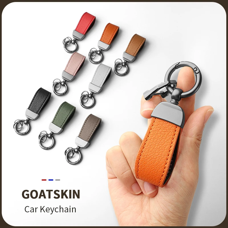 Aluminum Alloy Goatskin Car Keychain 2024 New Car Accessories Gift Luxury Keychain Pure Color Buckle Car Key Ring