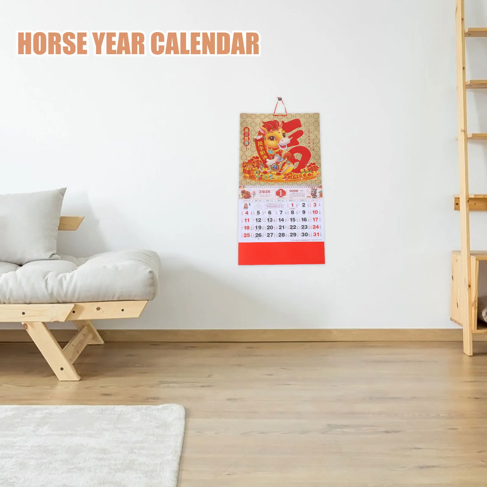 

Chinese Lunar Calendar 2026 Horse Year Edition Red Wall Hanging Calendar for Home Office Functional Decor with Daily Date