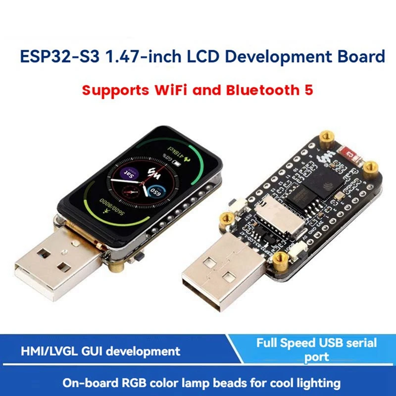 Placa de desarrollo de ESP32-S3, pantalla LCD de 1,47 pulgadas, soporte de tarjeta Micro-SD de Color RGB integrado, puerto serie USB de velocidad completa