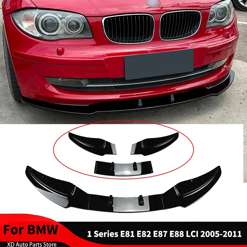 3PCS Car Front Bumper Lip Diffuser for BMW 1 Series E81 E82 E87 E88 LCI 2005-2011 Splitter Chin Guard Protector Spoiler Body Kit