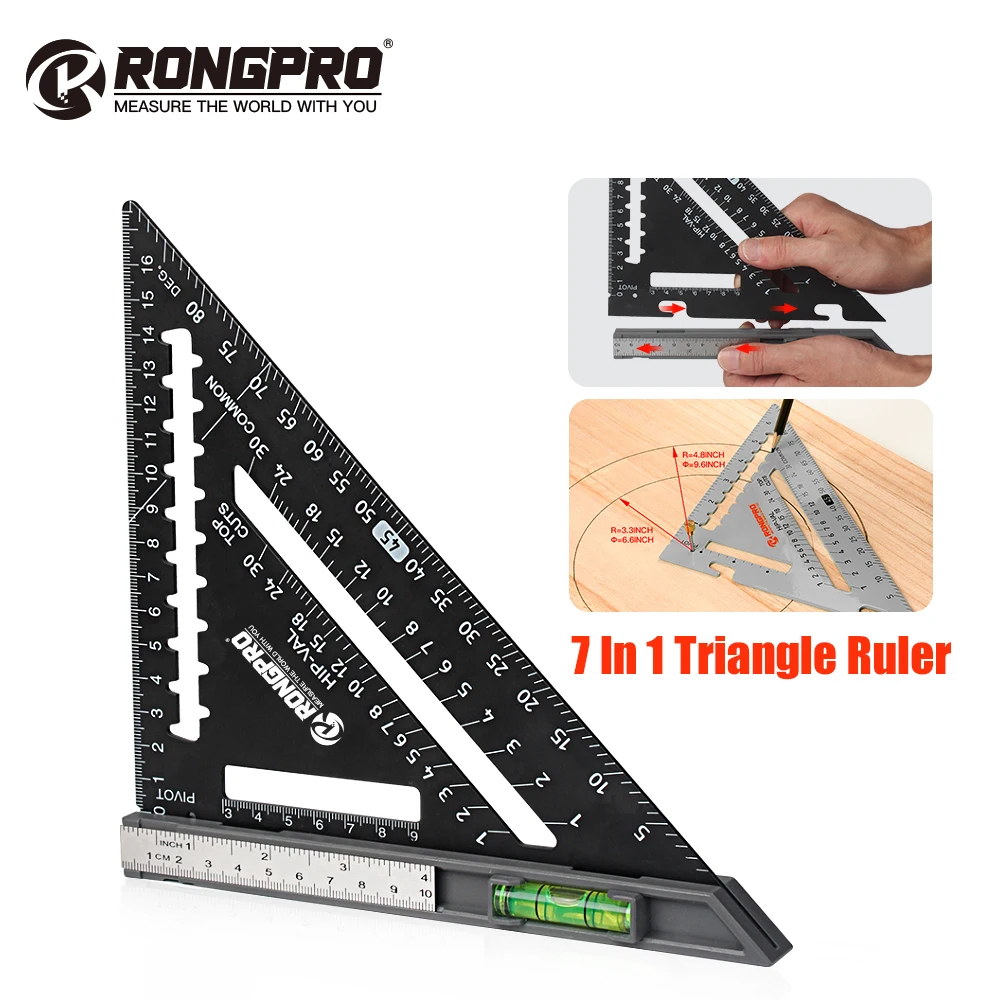 Rongpro Multifunction Triangular Angle Rule Woodworking Tools DIY Carpentry Measuring Instruments With Metal Rule Bubble level