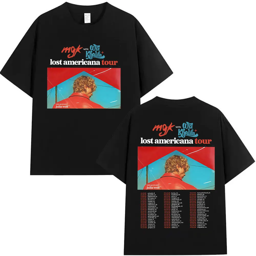 Camiseta gráfica del rapero Mgk Lost Americana Tour 2025, camisetas de manga corta a la moda de Hip Hop para hombre, Camiseta de algodón Retro, ropa de calle
