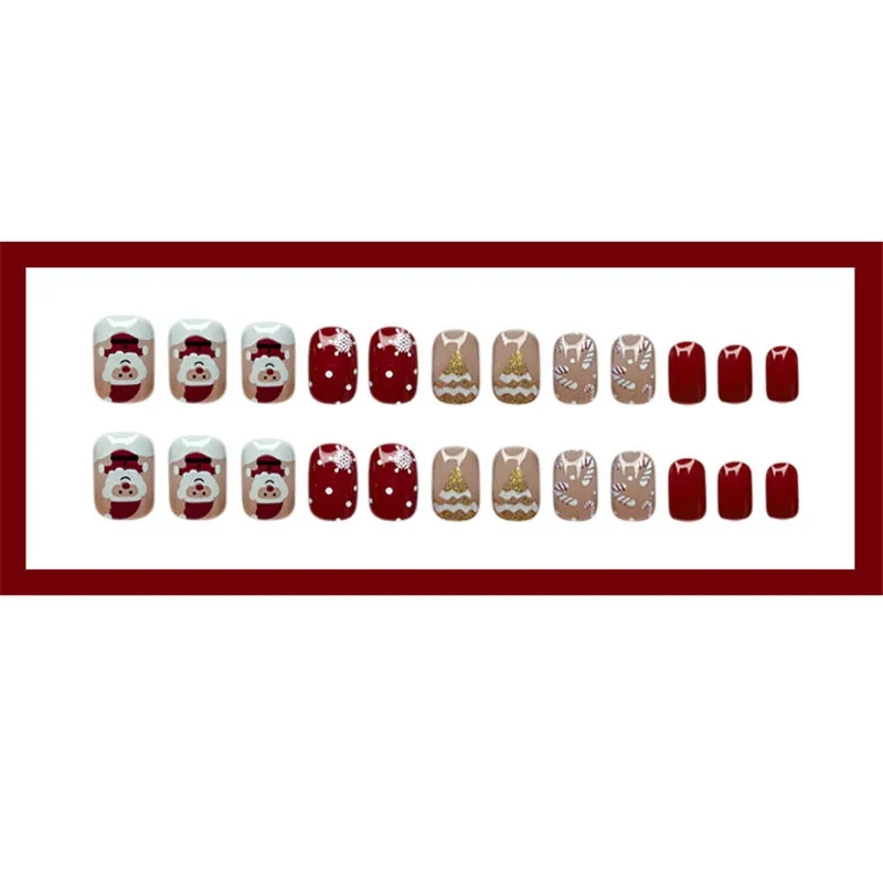 Santa Claus Wears Nail Enhancements Short Christmas Nail Enhancements Women False Nail Products Removable 24 Nail Tips