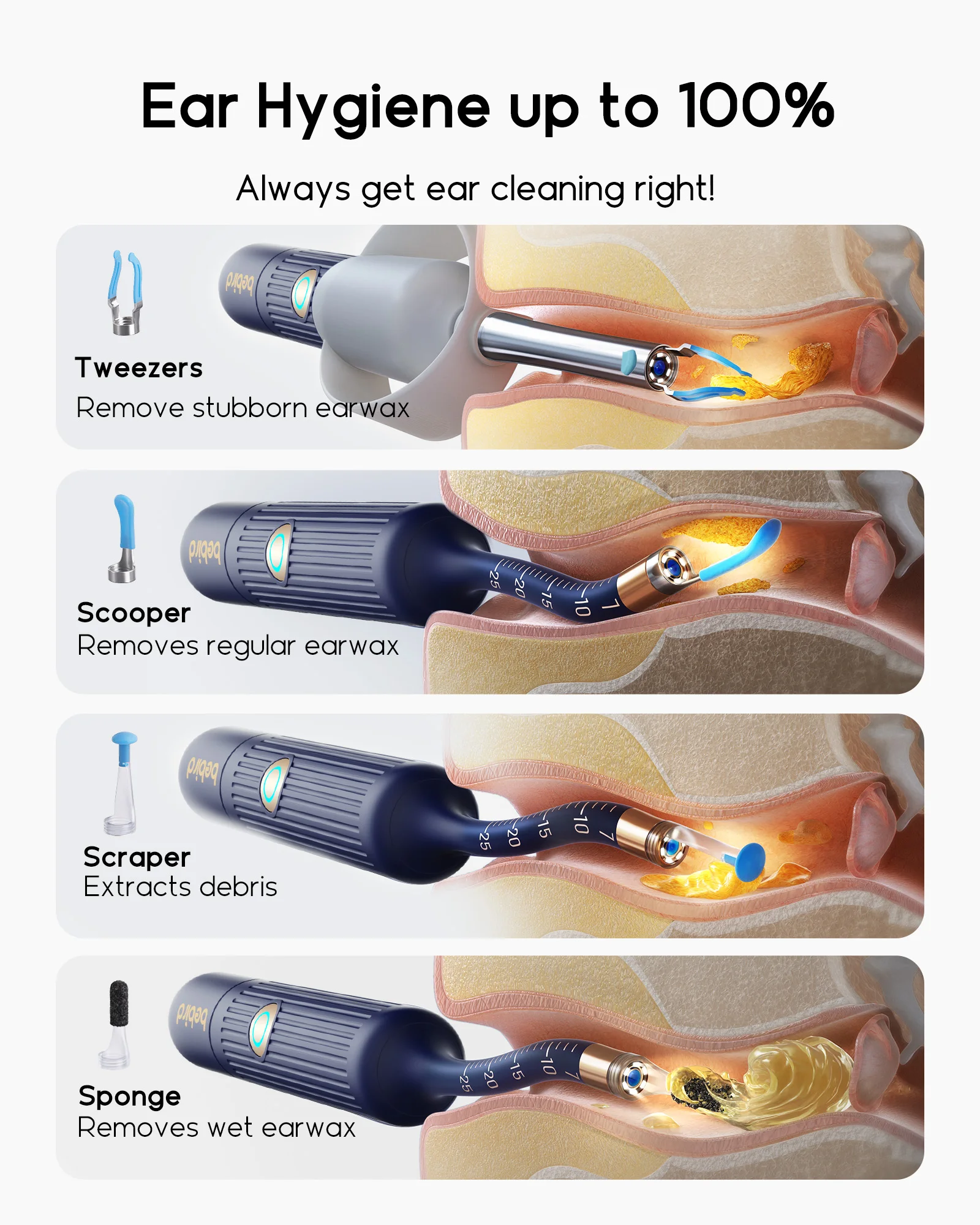 2025 nuevo Bebird EarSight Plus I35R limpiador Visual de oídos palillo de oreja plegable HD pinzas Clipable todo en 1 varilla de oreja Kits de eliminación de cera de oídos