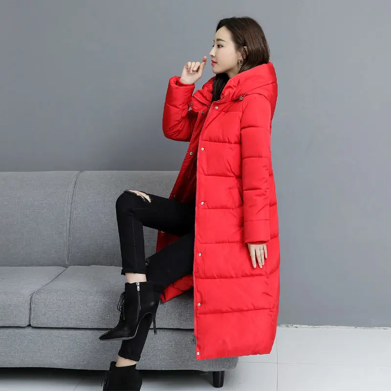 

Winter Zipper Fly Jacket Medium-long Thicken Outwear Loose Ladies Hooded Wadded Coat Parka Cotton-padded Overcoat T204