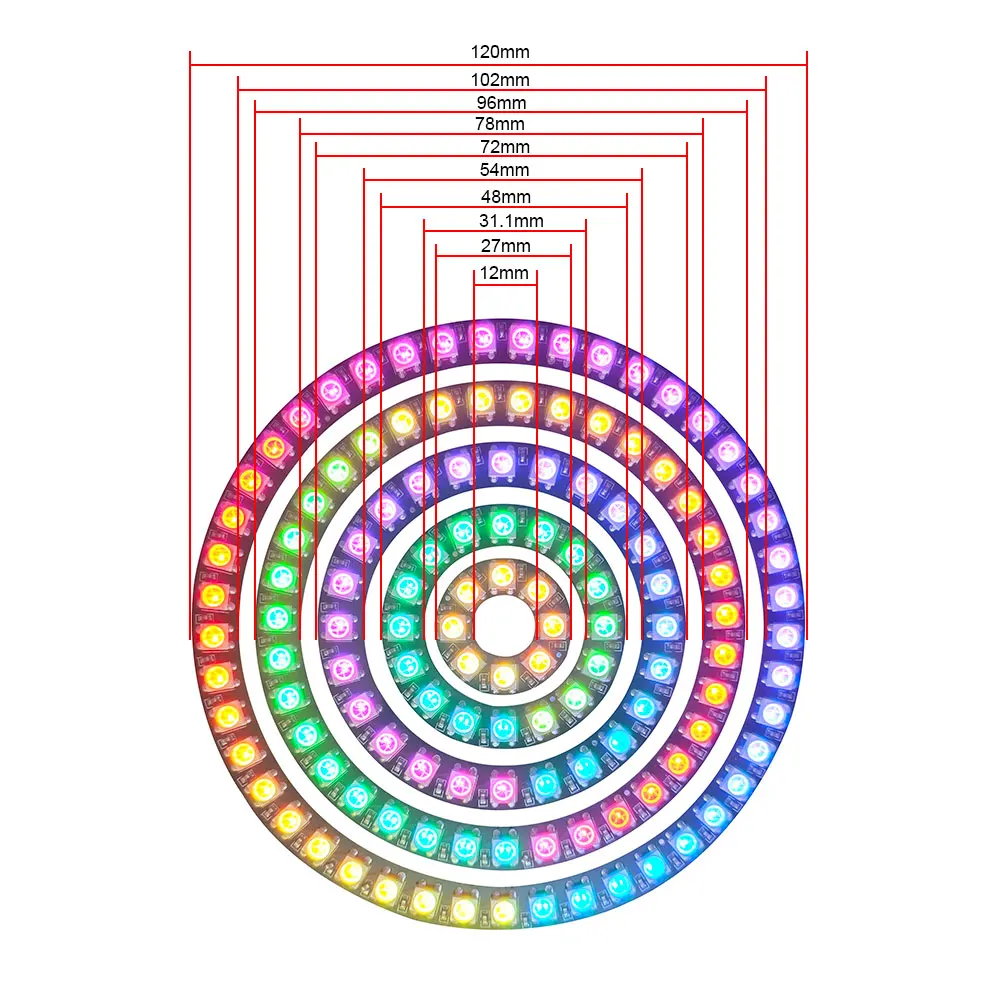 Ws2812b Individueel Adresseerbare Rgb Lichte Ring 8/16/24/35/45 Leds Ws2812 Ic Rgb Full Color Ronde Led Pixel Cirkel Modules Dc 5V