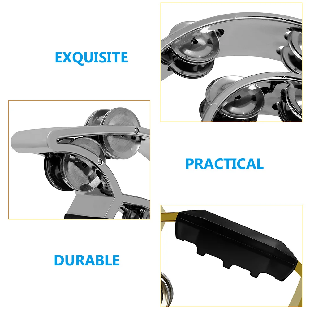 

1pcs Handheld Tambourine Double Layer Percussion Instrument Silver ABS Metal Party Toy for Adults Child Musical Accessories