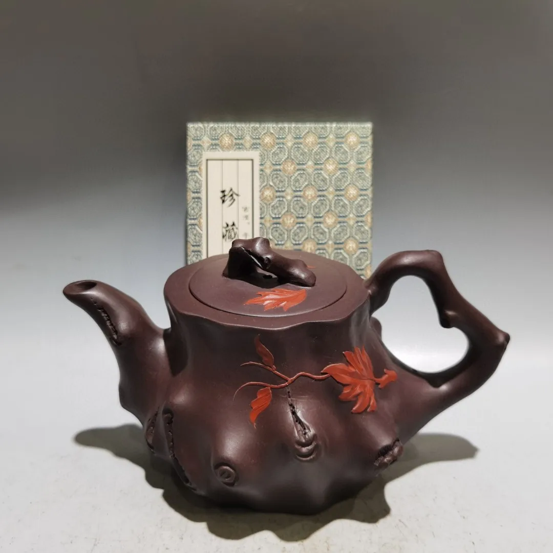 Yixing Teapot Purple Clay Pot Painted Maple Leaf Pattern Tree stump pot root grain Kettle  Teapot Pot Tea Tasting Tea Ceremony