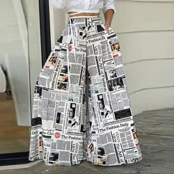 Wide Leg Pants Women Print Fashion Hip Hop Street Casual Vintage Full Length Elegent Belt Elasitic Waist Pants Plus Size Trouser