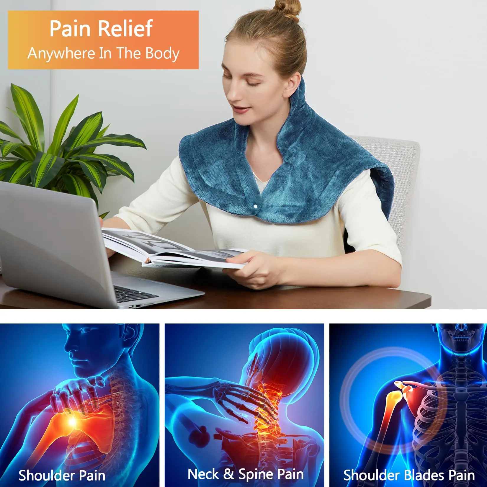 Garvee Electric Heating shoulder Neck Pad Winter Body Warmer Fast Heating, 4 Heat Settings, 2-Hour Auto Shut-Off, Washable Velvet Cover Thermal Compress Relieve Pain Fatigue Warm Back Brace Massager Brace Tool
