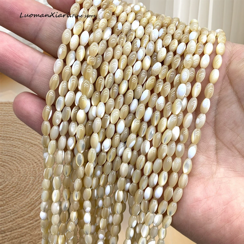 Oval 4x7mm Natural Stone Yellow Shell Loose Spacer Beads for Jewelry Making Diy Earrings Bracelet Charms Accessories 15''