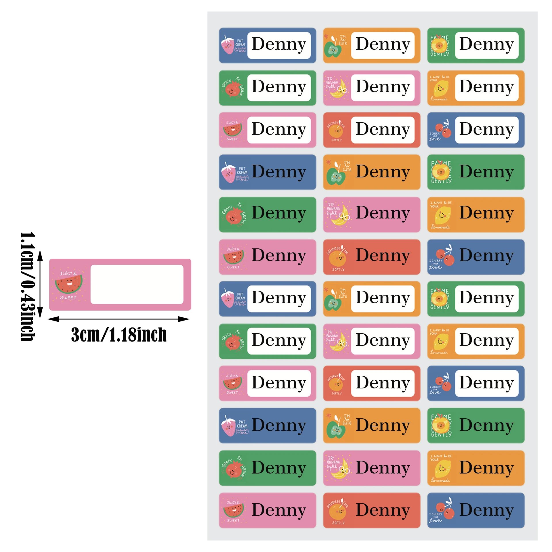 Customized name stickers,personalized fruit pattern waterproof label stickers,kindergarten stationery water cup labels D1