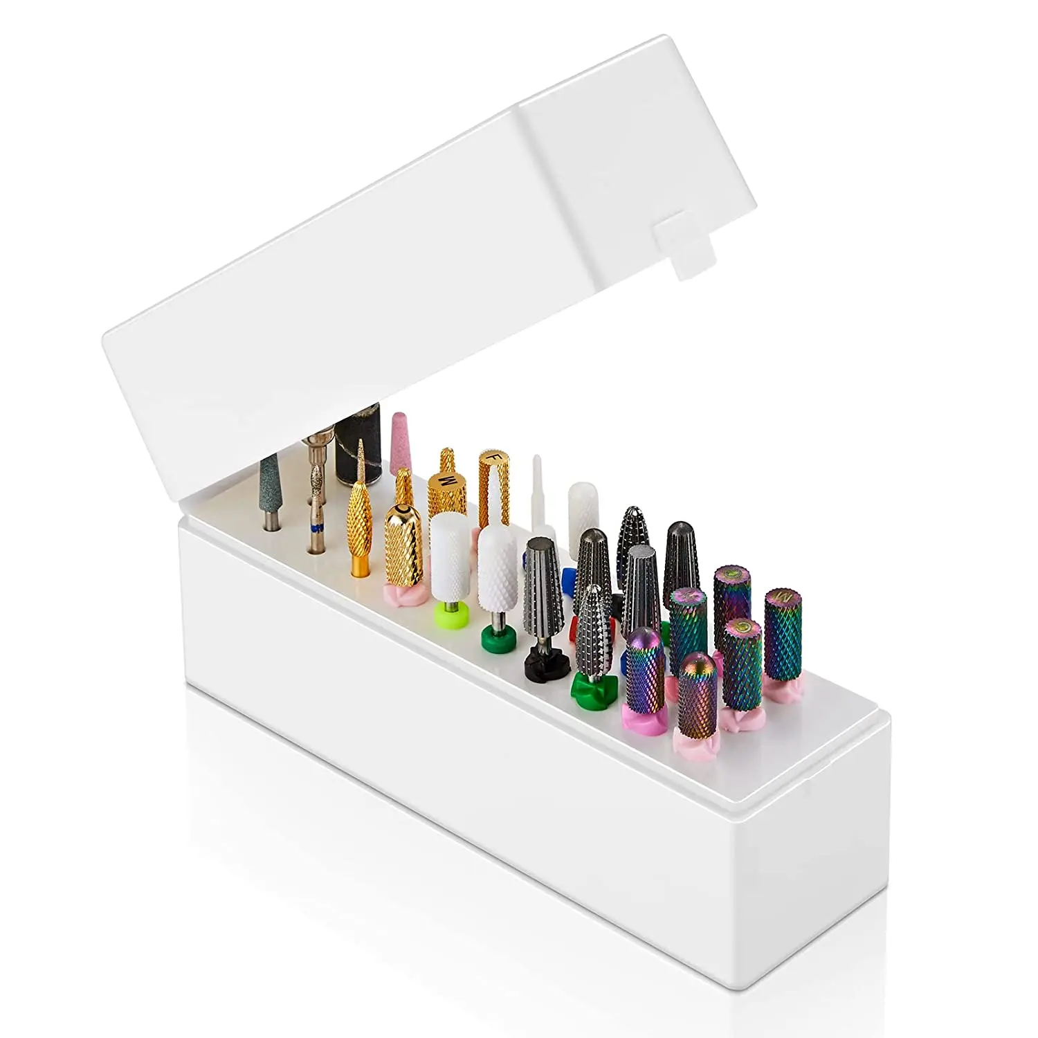 Makartt Nail Drill Bits Holder Dustproof Stand Display Organizer Case 30 Holes Drill Bit Holder Nail Tech Professional Nail Art