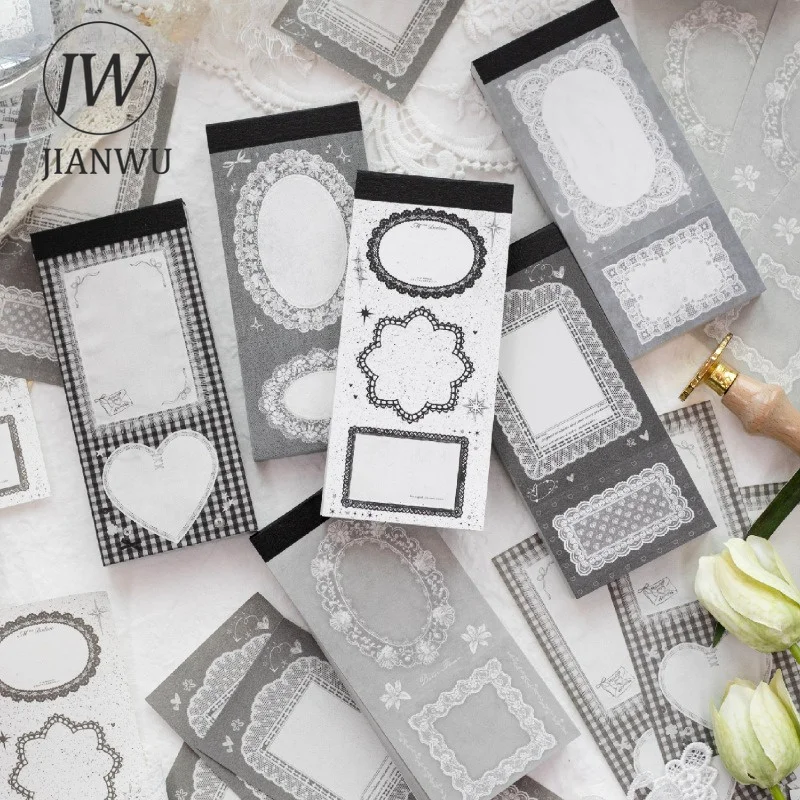 JIANWU Vintage Lace Border Label Landscape Material Collage Scrapbooking Memo Pad Creative DIY Junk Journal Stationery