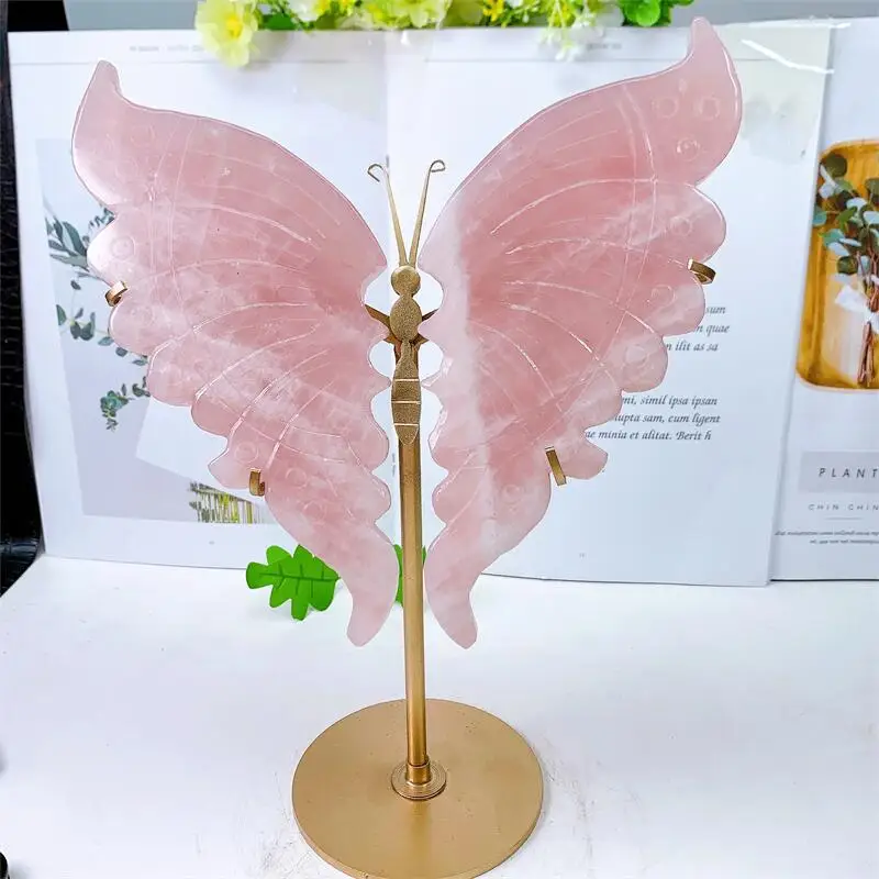 Imagem -06 - Asas de Borboleta Quartzo Rosa Natural Escultura em Cristal Pedra Preciosa de Cura Artesanato para Menina Presente de Aniversário Decorações Par