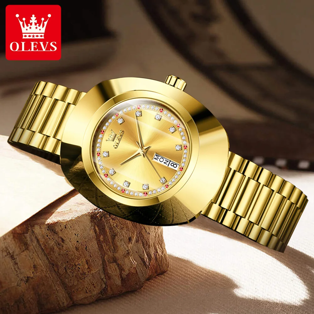 OLEVS 7017 Luxury Original Quartz Watch For Women Dual Calendar Diamond Dress Wristwatch Big Dial Waterproof Woman Watches 2024