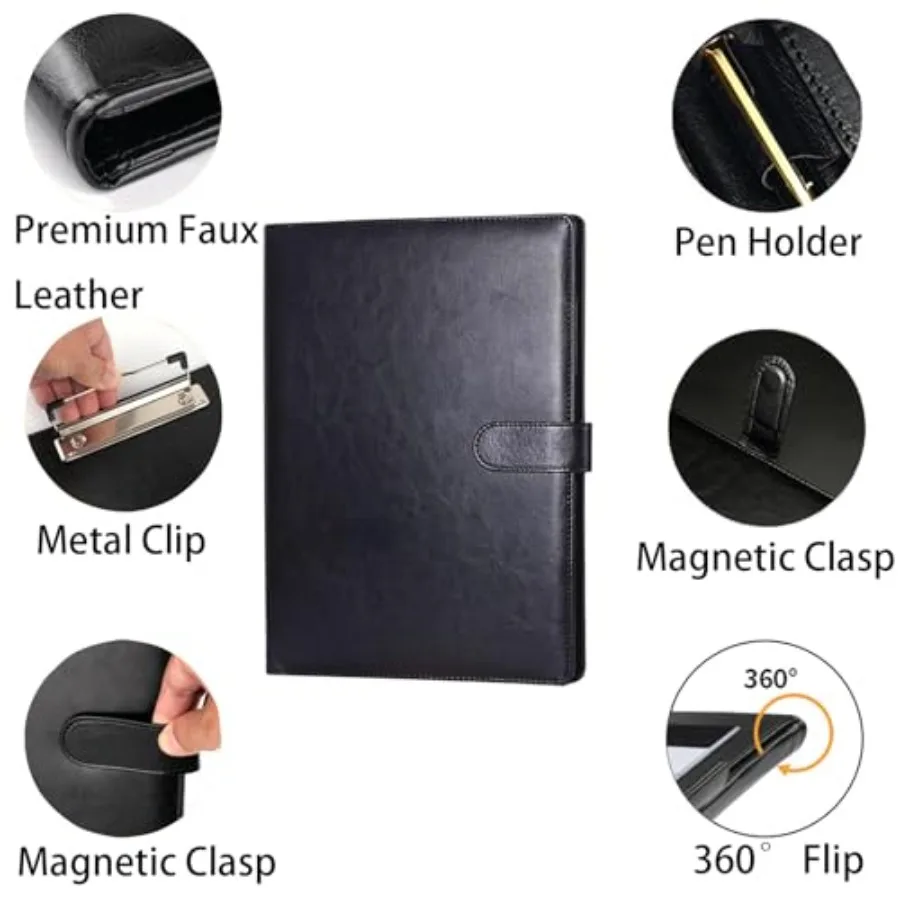 Padfolio Clipboard Folder A4 Size PU Leather Portfolio Organizer with Cover for A4 Letter Size Notepad Resume Writing Pad