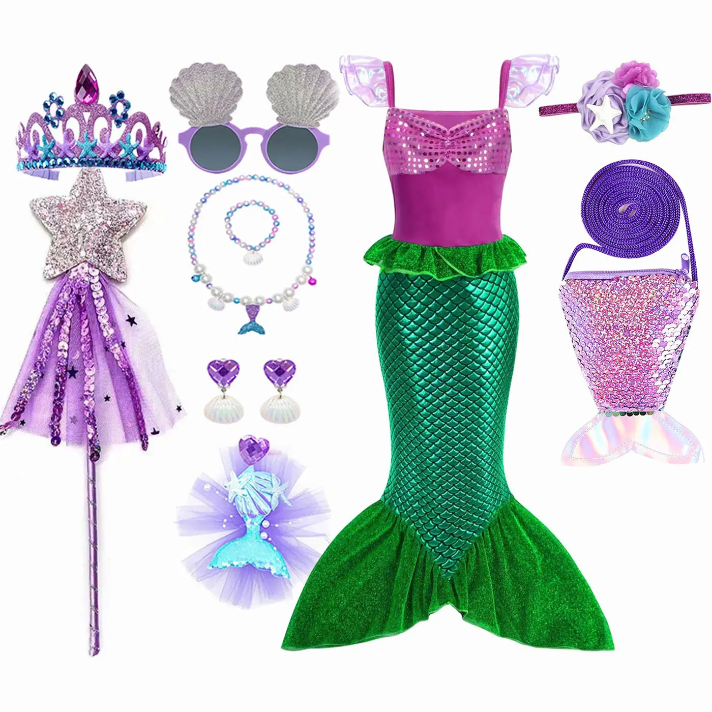 

Girls Summer Fantasy Story Little Mermaid Cosplay Classic Princess Dress for Kids Ariel Party Children Fairy Carnival Costume