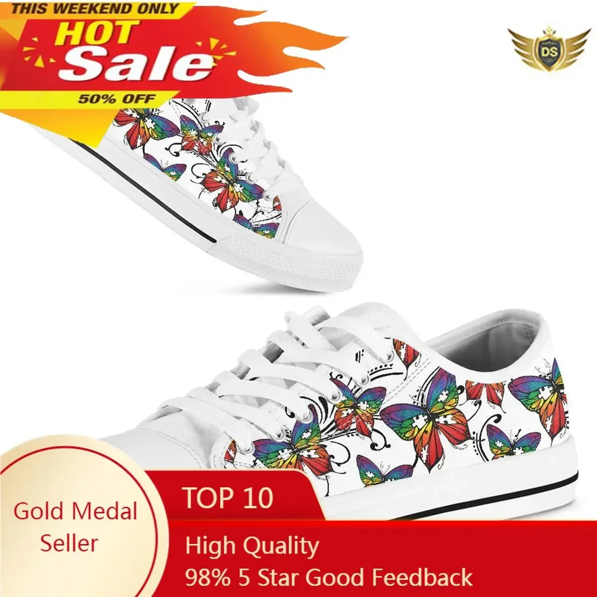 

Top Quality White Canvas Shoes Fashion Butterfly Women Vulcanized Shoe Skateboarding Sneakers Big Size 44/45/46