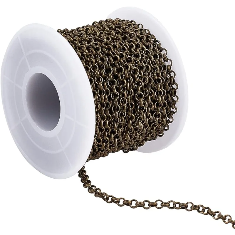 About 10 m 32.8 Feet Iron Rolo Chains Unwelded Findings with Spool Lead Free and Nickel Free Chains Antique Bronze Color