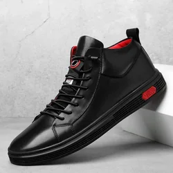 High Quality British Style Cowboy Boot Genuine Leather Men's Boots Plush Warm Winter Boots Men Boots Fashion Soft Sole Sneakers