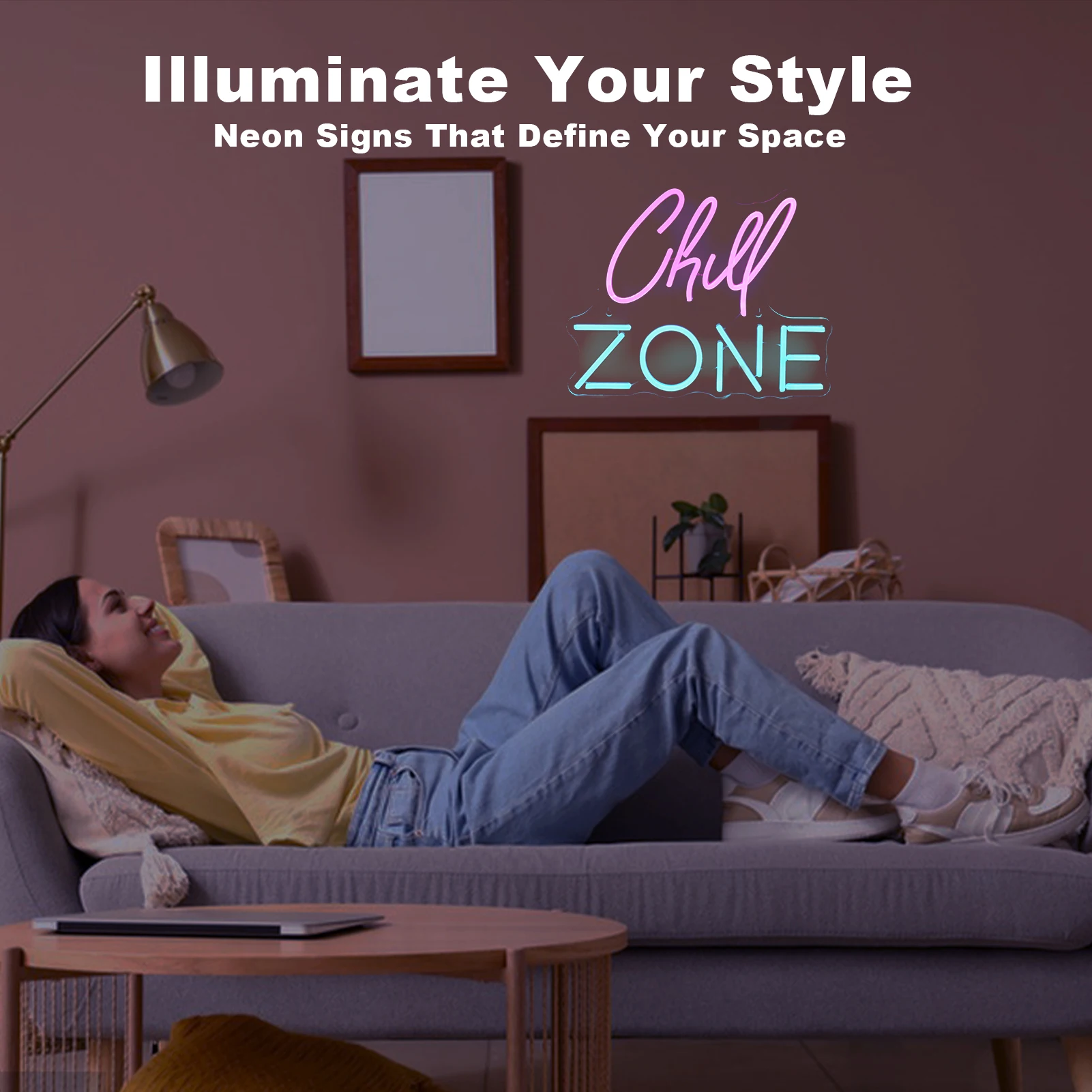 Imagem -04 - Chill Zone-neon Signs Luzes Led para Decoração do Quarto Regulável Alimentado por Usb Sala de Jogos Bar Homem Caverna Switch Rosa Azul Light up Sign