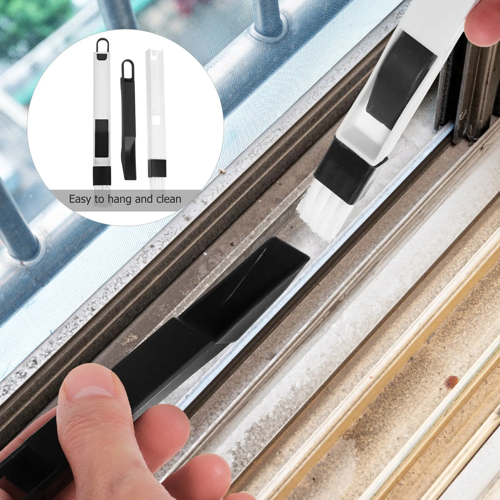 4Pcs Window Track Cleaner Brush Kit for Sliding Doors, Grooves & Rails – Curved Vertical Gap Cleaning Tools