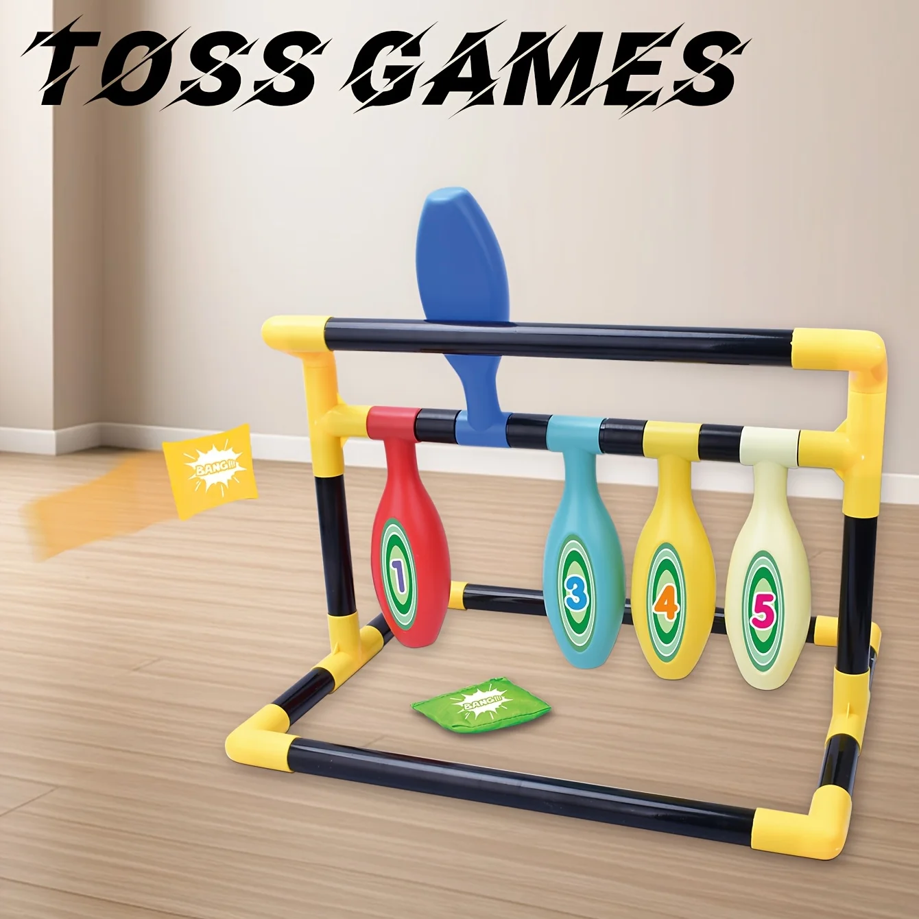 

Toss Game Sandbag Bowling Set 1 Bowling Frame with 4 Colorful Sandbags Ideal for Easter Birthdays Holidays Family Entertainment