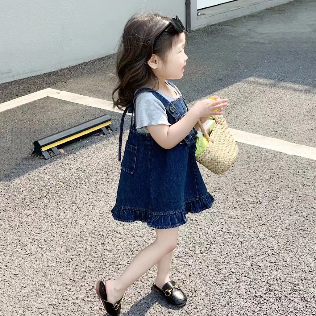 

Children Clothing Girls' Summer New Denim Belt Skirt High Quality Super Soft Denim Skirt Solid Color Exotic Lovely Dress