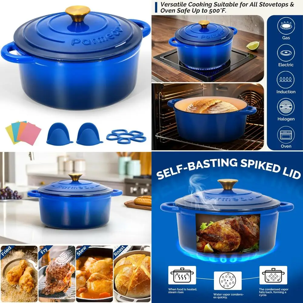 

Parmedu 5.5 Quart Enameled Cast Iron Dutch Oven Pot with Lid, Heavy-Duty, Oven Safe up to 500° F & Across All Cooktops, Perfect