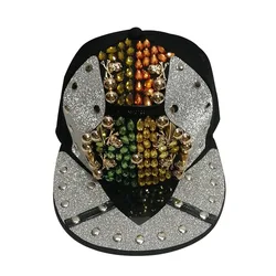 Men Women Sport Sunscreen Hip Hop Punk Street Dance Hat Cool Novel Metal Rivet Armor Diamond Inlay SunShade Baseball Cap A63