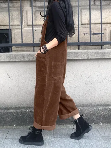 Imagen 2 del producto ZANZEA-Peleles de otoño para mujer, monos lisos de pierna ancha, monos informales con tirantes, monos de pana Vintage, Overszie 2025