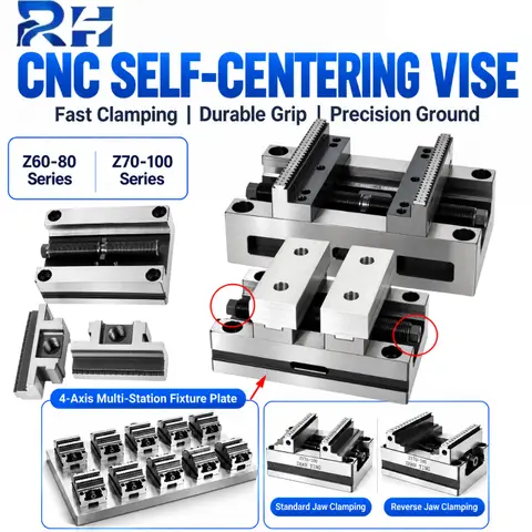 ZY60‑80 ZY70‑100 High‑Precision Self‑Centering CNC Vise, 4‑Axis 5‑Axis Turntable Concentric Flat‑Nose Vice for CNC Machining Cen