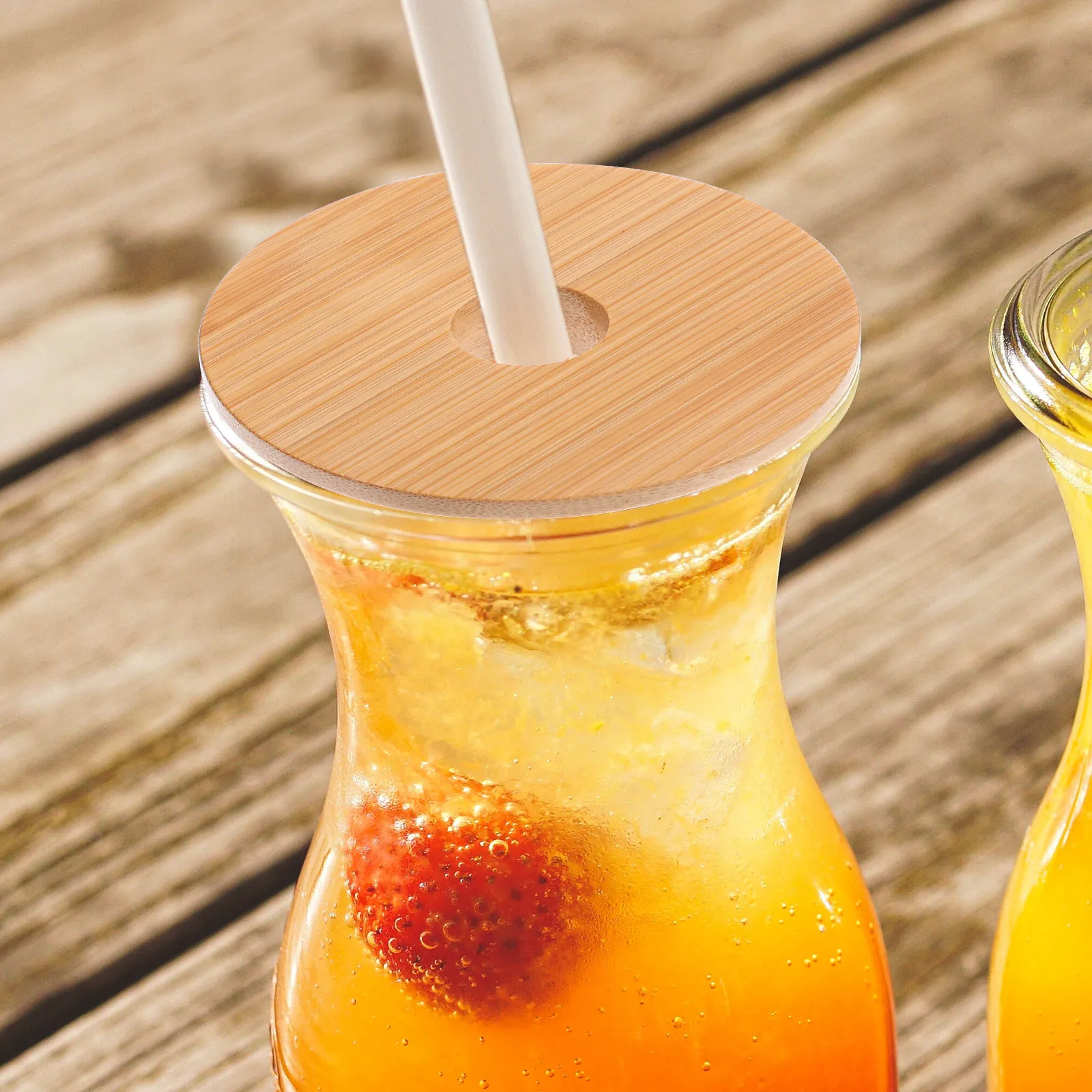 

6 Pcs Bamboo Cup Lid Lids with Hole Can Cover Straw Glass Cups Replacement Mason Jar