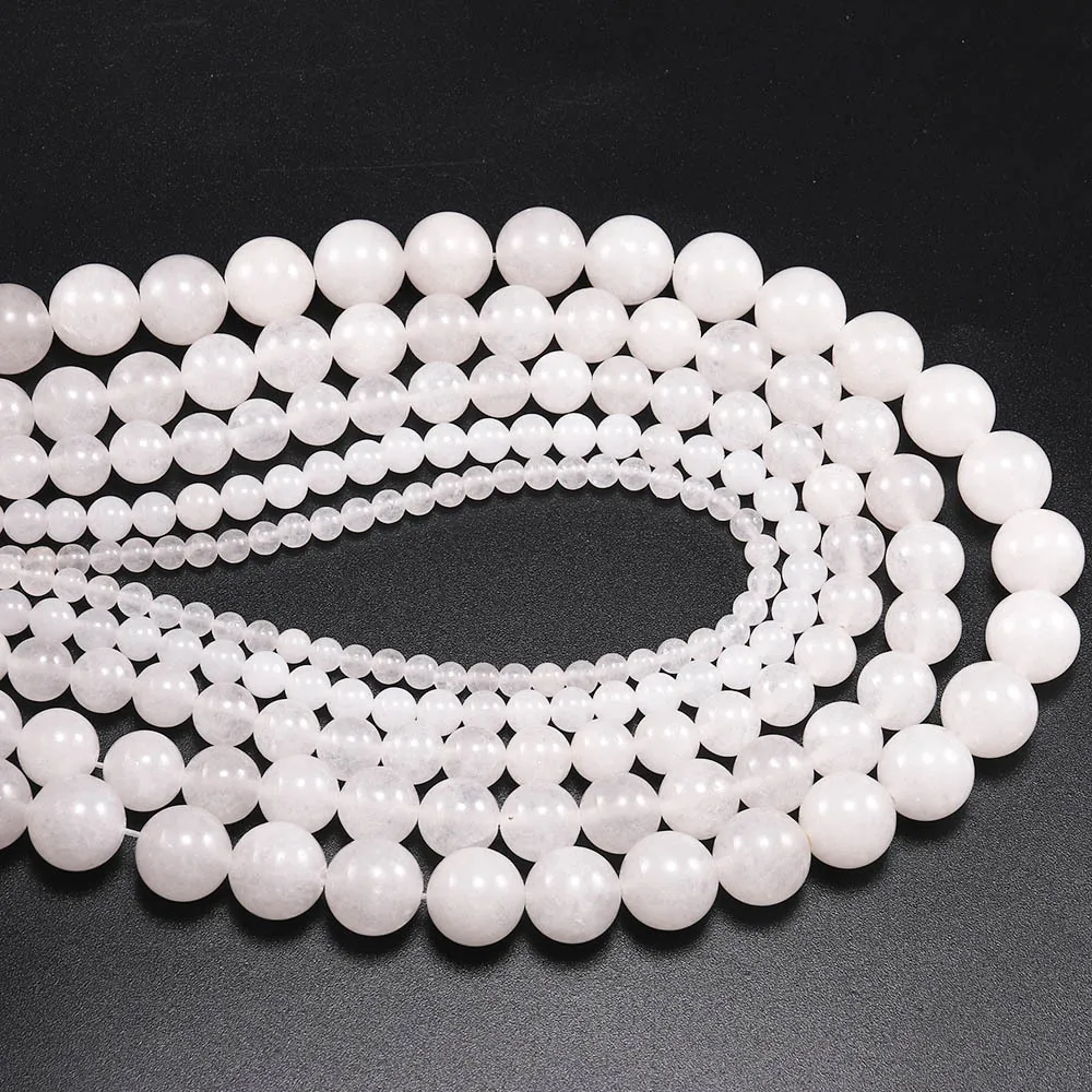 Hot Selling Crystal White Chalcedony Round Beads DIY Bracelet 4mm-12mm Natural Stone Chalcedony semi-finished Beaded Wholesale