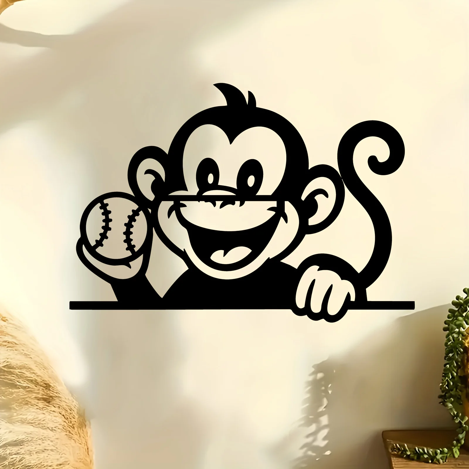 CIFbuy  Rustproof Monkey Baseball Aluminum Wall Art 12x18in Waterproof Durable Metal Sign for Playroom Backyard Fence Decor Gift