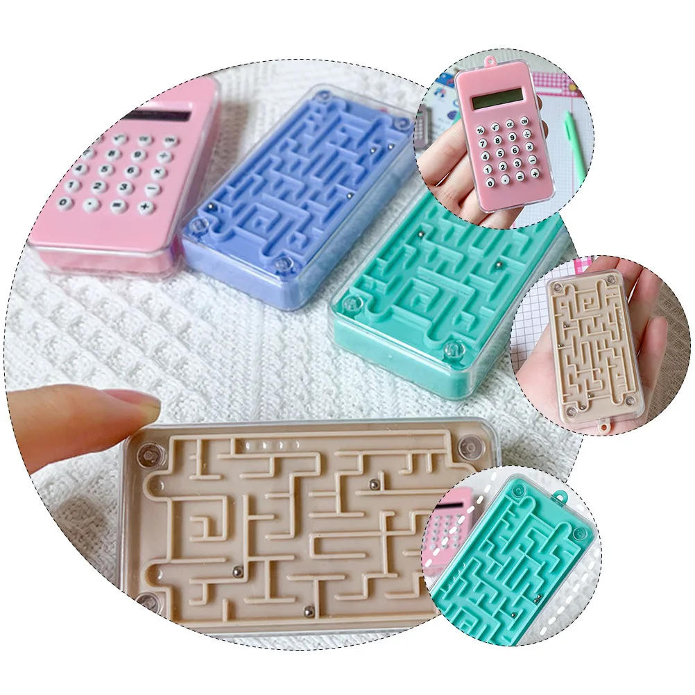2 pezzi mini calcolatrice labirinto cartone animato design portatile tascabile strumento matematico per bambini studenti regalo divertente leggero