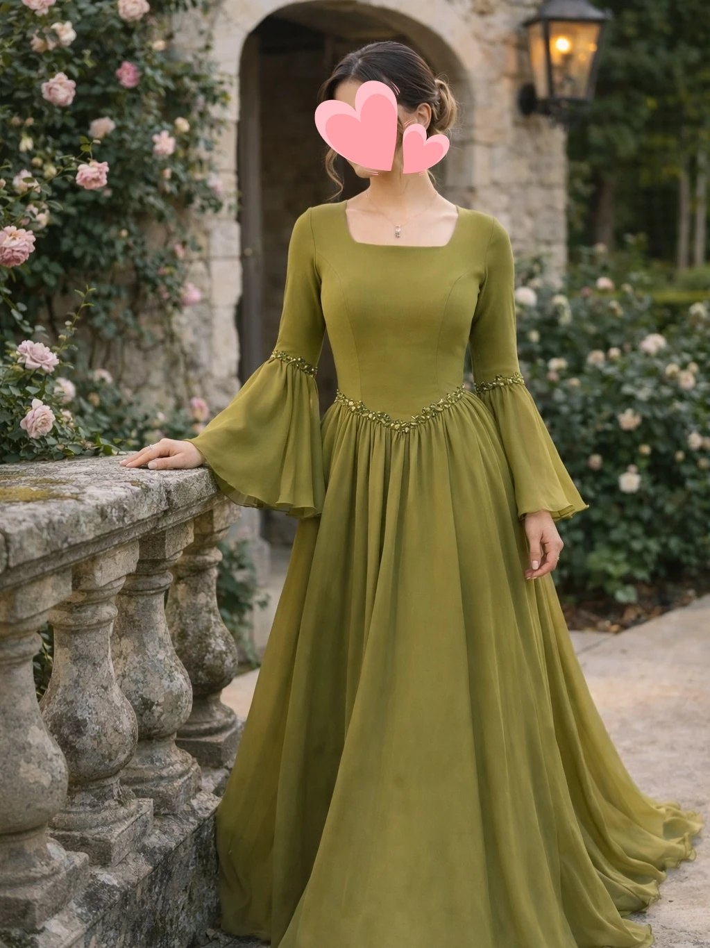 

Oisslec Dress Elegant Vintage Sweet Green Crystal Beads Chiffon A-Line Customized Formal Occasion Prom Dress Evening Party Gowns