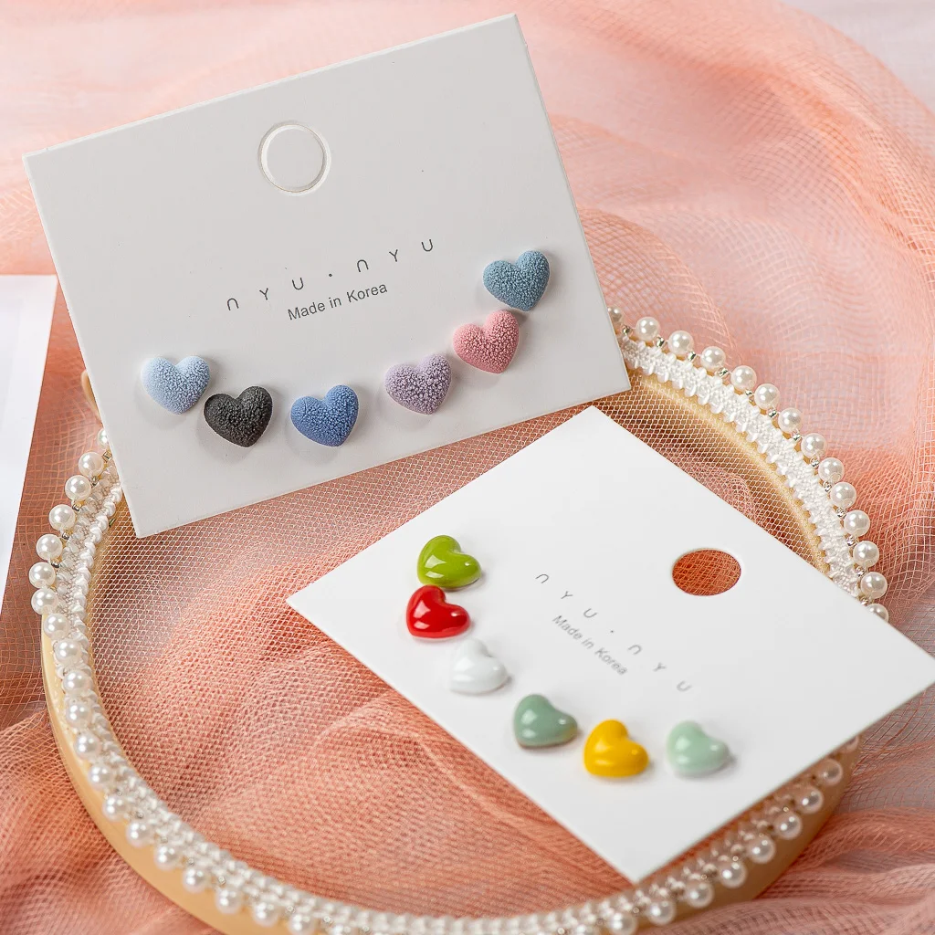 Exquisite Ceramic Love Heart Shape Stud Earrings Multicolor Anti-allergic Metal Pin Fashion #LY101