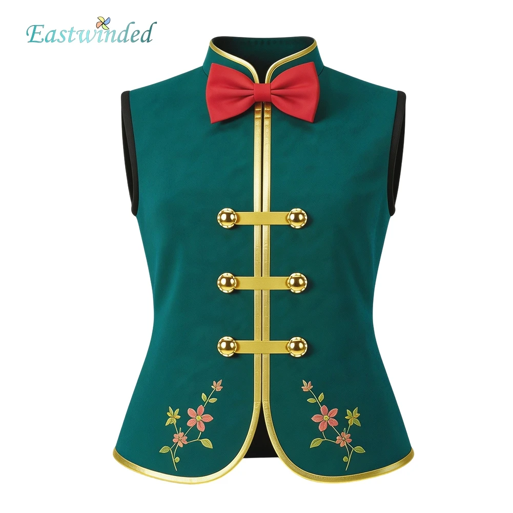 Cartoon Snowman Olaf Cosplay Green Vest Red Bow Tie Costume Roleplay Top Clothing Uniform Outfits Halloween Carnival Party