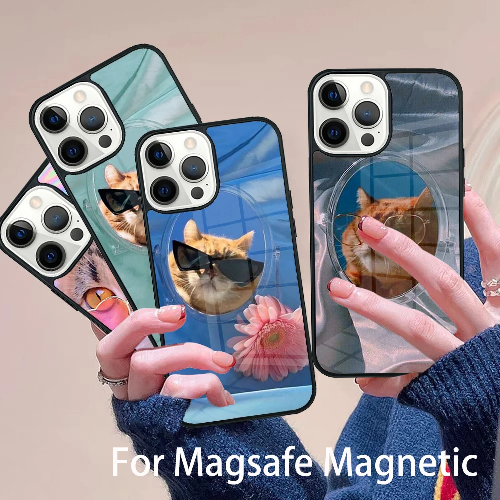 

Cute and funny originality cat Phone Case Magesafe Magnetic Wireless Charge Cover For IPhone 16 11 12 13 14 15 Pro Max Plus Mini