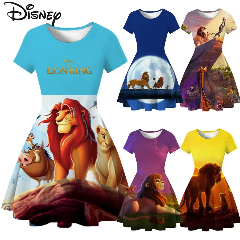 

Disney The Lion King Summer Dress Kids Toddler Mufasa Simba Cosplay Cartoon Mini Dress Kawaii Girls Short Sleeves Skirt Dresses