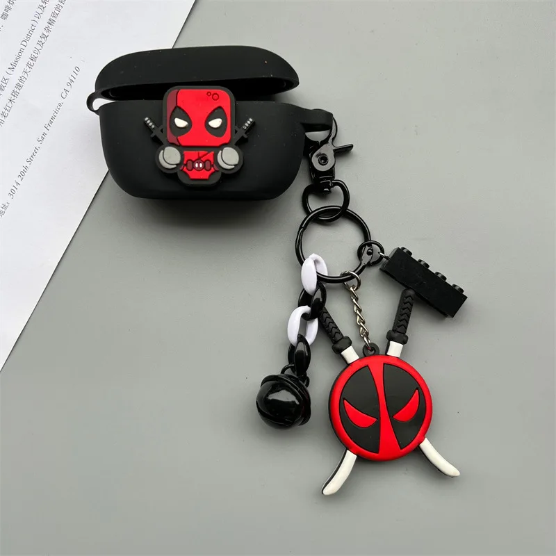 Marvel Deadpool Fone de ouvido capa protetora de silicone para JBL Wave 100, TWS Buds com chaveiro