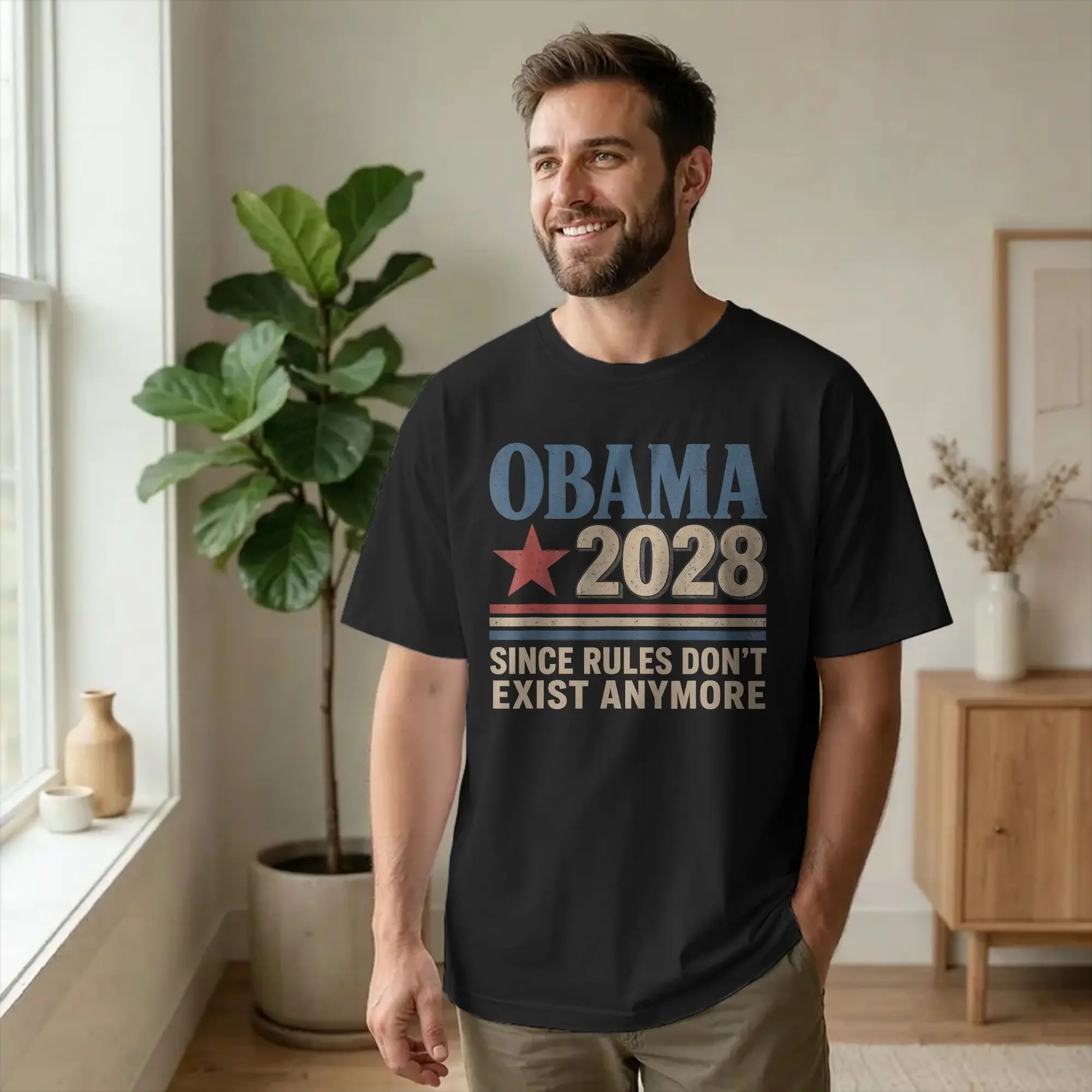 Obama 2028 Since Rules Don't Exist Anymore Men's T Shirt Gifts Tee Shirt Round Collar T-Shirts Pure Cotton New Arrival Clothes