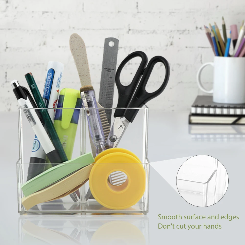 حامل قلم بلاستيكي شفاف للقرطاسية المكتبية ، قلم ممحاة مع 3 فتحات ، مكتب منزلي ، طلاب ، بسيط ، مدرسة ، مساطر مقاومة للاهتراء
