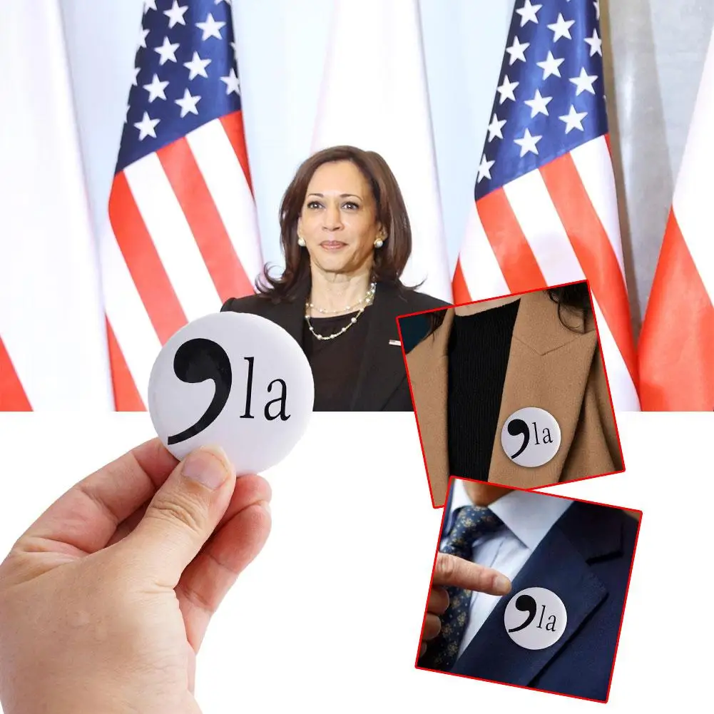 20/50Pcs Kamala Harris 2024 Button Pin Comma La Brooch for President Campaign Democrat Badge Show Your Support Stylish Supporter